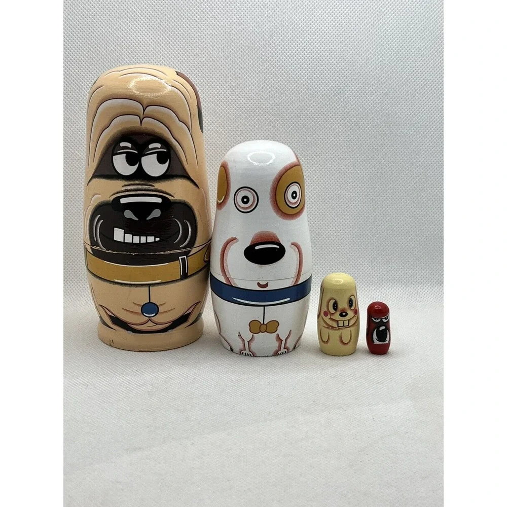 4 Piece Wooden Russian Nesting Dolls Cute Dogs‎ Theme Set of 4